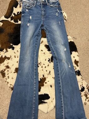 VERVET BY FLYING MONKEY Distressed Light Blue Flared Jeans